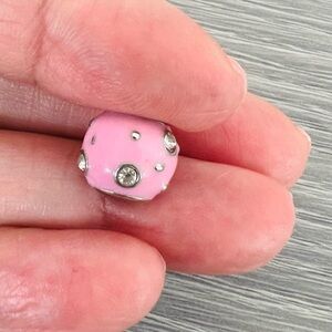 Pink enamel & clear crystal silver plated Bracelet charm